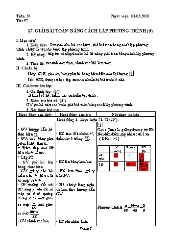 Giáo án Đại số Lớp 8 - Tuần 26 - Năm học 2017-2018 - Trường THCS Ngô Quang Nhã