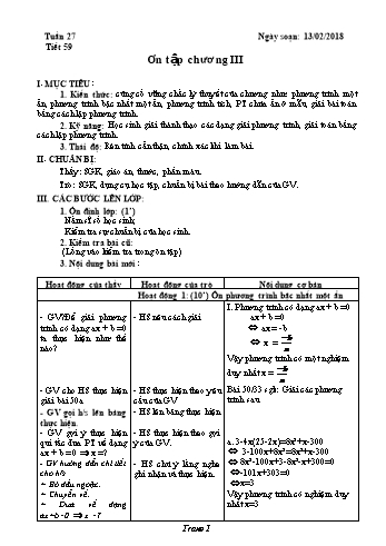 Giáo án Đại số Lớp 8 - Tuần 27 - Năm học 2017-2018 - Trường THCS Ngô Quang Nhã
