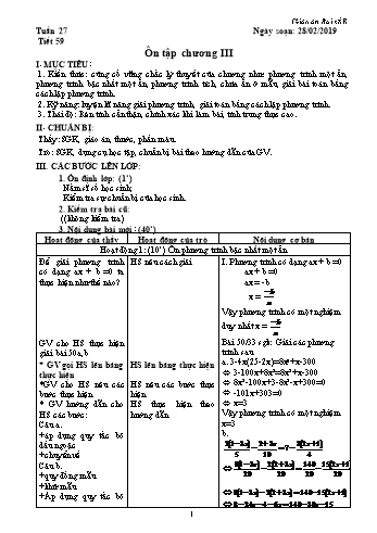 Giáo án Đại số Lớp 8 - Tuần 27 - Năm học 2018-2019 - Trường THCS Ngô Quang Nhã