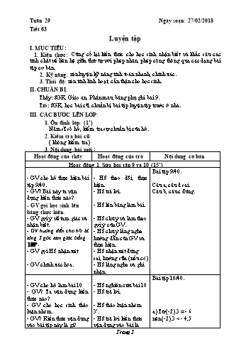 Giáo án Đại số Lớp 8 - Tuần 29 - Năm học 2017-2018 - Trường THCS Ngô Quang Nhã