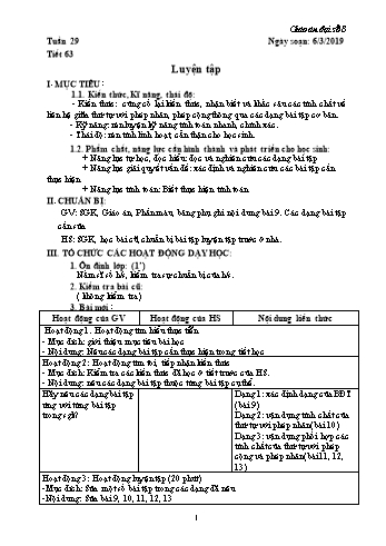 Giáo án Đại số Lớp 8 - Tuần 29 - Năm học 2018-2019 - Trường THCS Ngô Quang Nhã