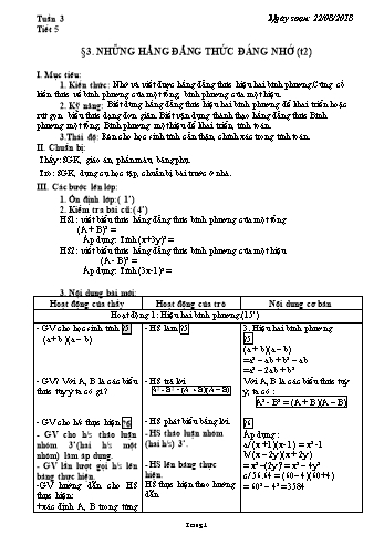 Giáo án Đại số Lớp 8 - Tuần 3 - Năm học 2018-2019 - Trường THCS Ngô Quang Nhã