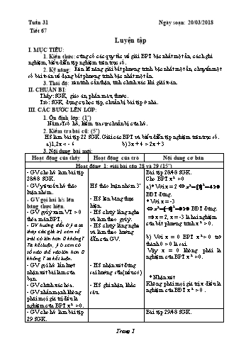 Giáo án Đại số Lớp 8 - Tuần 31 - Năm học 2017-2018 - Trường THCS Ngô Quang Nhã