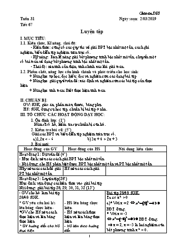 Giáo án Đại số Lớp 8 - Tuần 31 - Năm học 2018-2019 - Trường THCS Ngô Quang Nhã