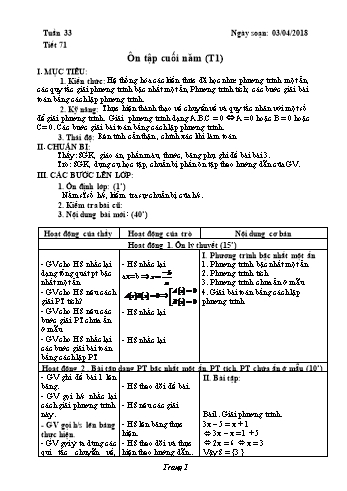Giáo án Đại số Lớp 8 - Tuần 33 - Năm học 2017-2018 - Trường THCS Ngô Quang Nhã