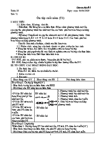 Giáo án Đại số Lớp 8 - Tuần 33 - Năm học 2018-2019 - Trường THCS Ngô Quang Nhã