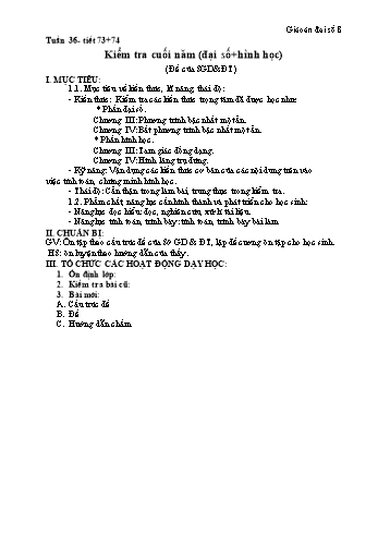 Giáo án Đại số Lớp 8 - Tuần 36 - Năm học 2018-2019 - Trường THCS Ngô Quang Nhã