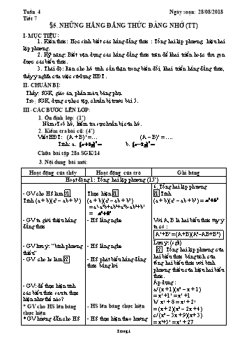 Giáo án Đại số Lớp 8 - Tuần 4 - Năm học 2018-2019 - Trường THCS Ngô Quang Nhã