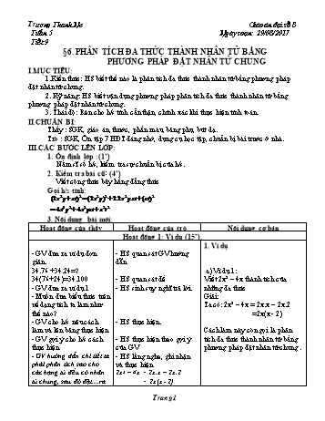 Giáo án Đại số Lớp 8 - Tuần 5 - Năm học 2017-2018 - Trương Thanh Ne