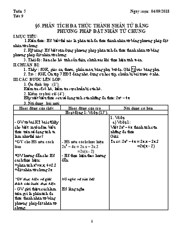 Giáo án Đại số Lớp 8 - Tuần 5 - Năm học 2018-2019 - Trường THCS Ngô Quang Nhã
