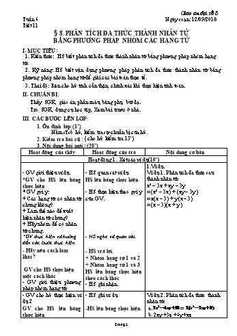 Giáo án Đại số Lớp 8 - Tuần 6 - Năm học 2018-2019 - Trường THCS Ngô Quang Nhã