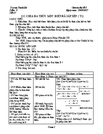 Giáo án Đại số Lớp 8 - Tuần 9 - Năm học 2017-2018 - Trương Thanh Ne