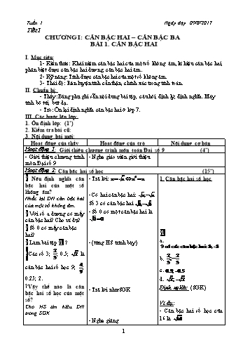 Giáo án Đại số Lớp 9 - Tuần 1 - Năm học 2017-2018 - Trường THCS Ngô Quang Nhã