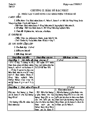 Giáo án Đại số Lớp 9 - Tuần 10 - Năm học 2017-2018 - Trường THCS Ngô Quang Nhã