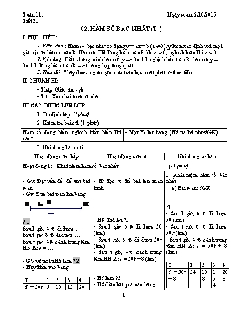 Giáo án Đại số Lớp 9 - Tuần 11 - Năm học 2017-2018 - Trường THCS Ngô Quang Nhã