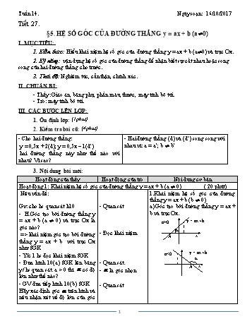 Giáo án Đại số Lớp 9 - Tuần 14 - Năm học 2017-2018 - Trường THCS Ngô Quang Nhã