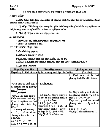 Giáo án Đại số Lớp 9 - Tuần 16 - Năm học 2017-2018 - Trường THCS Ngô Quang Nhã