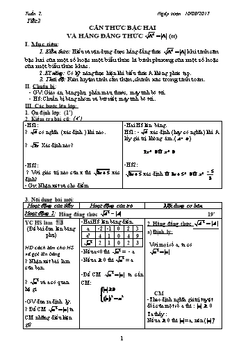 Giáo án Đại số Lớp 9 - Tuần 2 - Năm học 2017-2018 - Trường THCS Ngô Quang Nhã