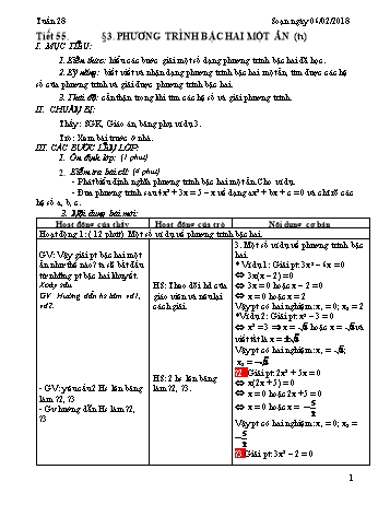 Giáo án Đại số Lớp 9 - Tuần 28 - Năm học 2017-2018 - Trường THCS Ngô Quang Nhã