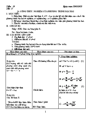 Giáo án Đại số Lớp 9 - Tuần 29 - Năm học 2017-2018 - Trường THCS Ngô Quang Nhã