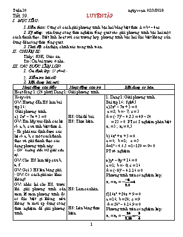 Giáo án Đại số Lớp 9 - Tuần 30 - Năm học 2017-2018 - Trường THCS Ngô Quang Nhã