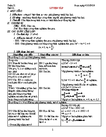 Giáo án Đại số Lớp 9 - Tuần 31 - Năm học 2017-2018 - Trường THCS Ngô Quang Nhã