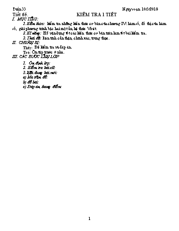 Giáo án Đại số Lớp 9 - Tuần 33 - Năm học 2017-2018 - Trường THCS Ngô Quang Nhã