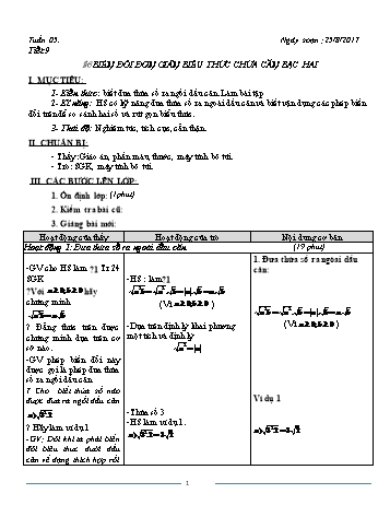 Giáo án Đại số Lớp 9 - Tuần 5 - Năm học 2017-2018 - Trường THCS Ngô Quang Nhã