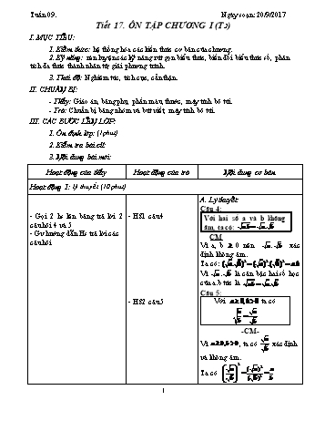 Giáo án Đại số Lớp 9 - Tuần 9 - Năm học 2017-2018 - Trường THCS Ngô Quang Nhã