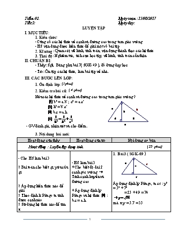 Giáo án Hình học 9 - Tuần 2 - Năm học 2017-2018 - Trường THCS Ngô Quang Nhã
