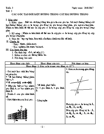Giáo án Hình học Khối 7 - Tuần 3 - Năm học 2017-2018 - Trường THCS Ngô Quang Nhã