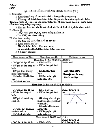 Giáo án Hình học Khối 7 - Tuần 4 - Năm học 2017-2018 - Trường THCS Ngô Quang Nhã