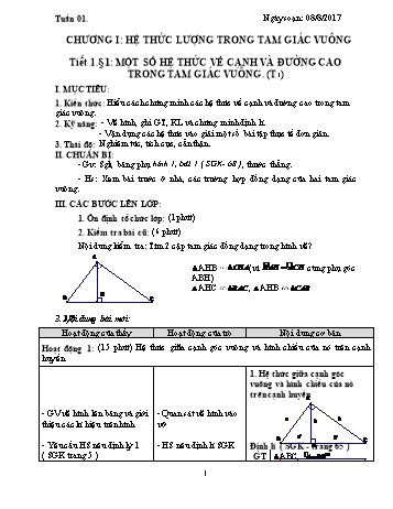 Giáo án Hình học Khối 9 - Tuần 1 - Năm học 2017-2018 - Trường THCS Ngô Quang Nhã