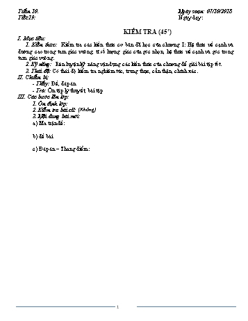 Giáo án Hình học Khối 9 - Tuần 10 - Năm học 2018-2019 - Trường THCS Ngô Quang Nhã