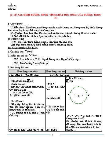 Giáo án Hình học Khối 9 - Tuần 11 - Năm học 2018-2019 - Trường THCS Ngô Quang Nhã