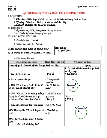 Giáo án Hình học Khối 9 - Tuần 12 - Năm học 2017-2018 - Trường THCS Ngô Quang Nhã