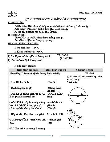 Giáo án Hình học Khối 9 - Tuần 12 - Năm học 2018-2019 - Trường THCS Ngô Quang Nhã