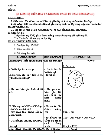 Giáo án Hình học Khối 9 - Tuần 13 - Năm học 2018-2019 - Trường THCS Ngô Quang Nhã