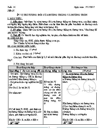 Giáo án Hình học Khối 9 - Tuần 14 - Năm học 2017-2018 - Trường THCS Ngô Quang Nhã