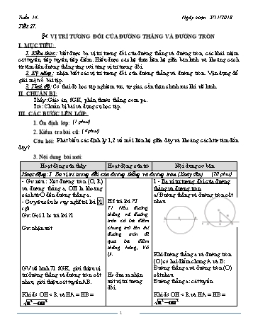 Giáo án Hình học Khối 9 - Tuần 14 - Năm học 2018-2019 - Trường THCS Ngô Quang Nhã
