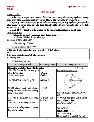 Giáo án Hình học Khối 9 - Tuần 15 - Năm học 2017-2018 - Trường THCS Ngô Quang Nhã