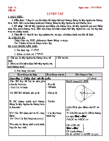 Giáo án Hình học Khối 9 - Tuần 15 - Năm học 2018-2019 - Trường THCS Ngô Quang Nhã