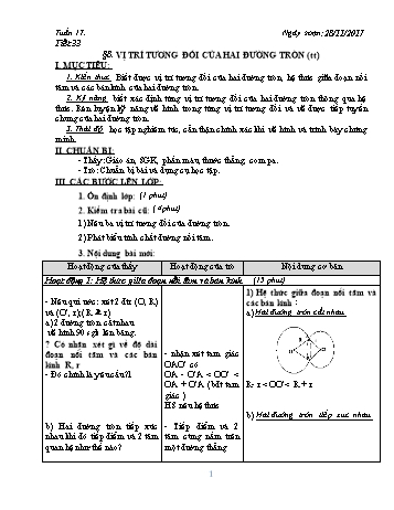 Giáo án Hình học Khối 9 - Tuần 17 - Năm học 2017-2018 - Trường THCS Ngô Quang Nhã