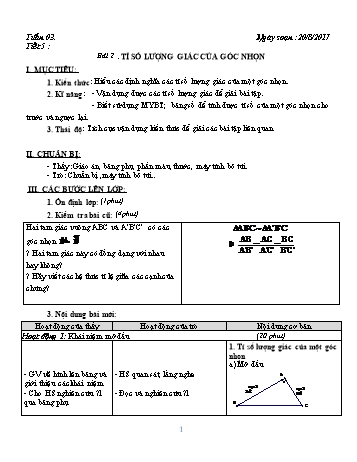 Giáo án Hình học Khối 9 - Tuần 3 - Năm học 2017-2018 - Trường THCS Ngô Quang Nhã