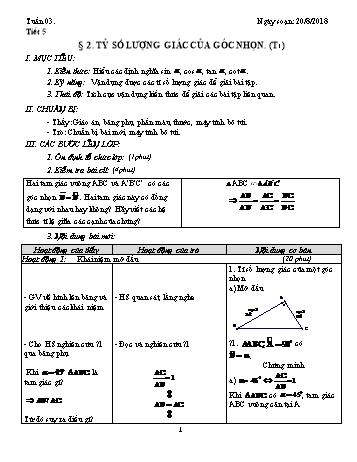 Giáo án Hình học Khối 9 - Tuần 3 - Năm học 2018-2019 - Trường THCS Ngô Quang Nhã