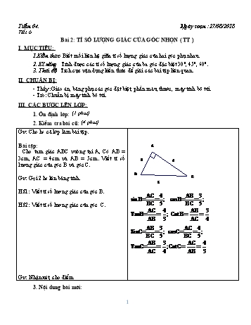 Giáo án Hình học Khối 9 - Tuần 4 - Năm học 2018-2019 - Trường THCS Ngô Quang Nhã