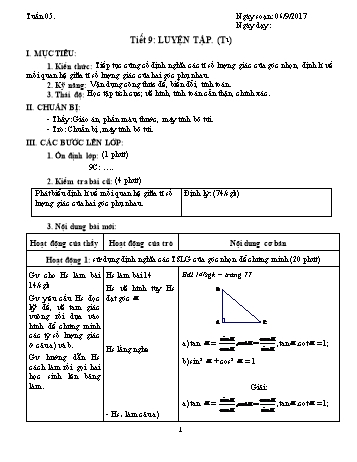 Giáo án Hình học Khối 9 - Tuần 5 - Năm học 2017-2018 - Trường THCS Ngô Quang Nhã
