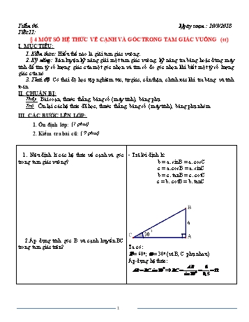 Giáo án Hình học Khối 9 - Tuần 6 - Năm học 2018-2019 - Trường THCS Ngô Quang Nhã