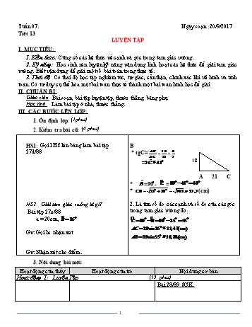 Giáo án Hình học Khối 9 - Tuần 7 - Năm học 2017-2018 - Trường THCS Ngô Quang Nhã