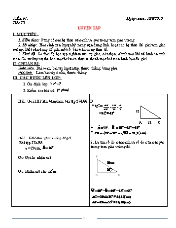 Giáo án Hình học Khối 9 - Tuần 7 - Năm học 2018-2019 - Trường THCS Ngô Quang Nhã